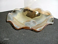 VTG Floragold Louisa Iridescent Marigold Ruffled 11.5" Bowl Jeanette Glass 50's