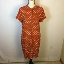 Loft Shirt Dress Sz M Womans Orange Rust Polka Dot Short Sleeve Rayon Button Up