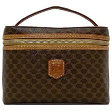 Celine Vanity Bag f-22609 Brown Beige Macadam Good Condition PVC Leather Used