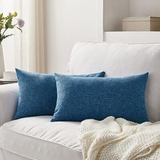 Set of 2 Pillow Covers Inch Farmhouse Boho Decorative Throw 12 x 20 Blue