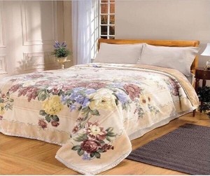 FLOWERS LIGHT BEIGE KOYO JAPANESE BLANKET SUPER HEAVY SOFT AND WARM