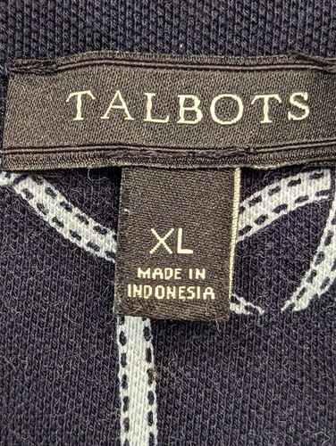 Talbots Navy Blue Top Pullover Partial Button Chain Link Print XL Collared EUC - Bild 2 von 9