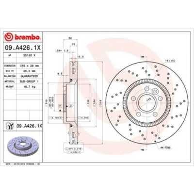 BREMBO 2x Bremsscheibe vorne 316 Gelocht/innenbel. für Ford S-Max WA6