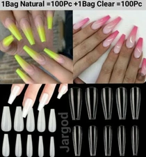 100Pc Long Ballerina Coffin Full Cover Artificial False Nail Tips Press on Nails