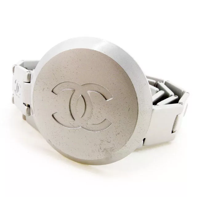 CHANEL Belt Coco Mark Silver Metal Authentic USED T2502