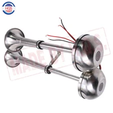 Electric 12V Twin Stainless Steel Marine Trumpet Horn For Boat Yacht Truck Car