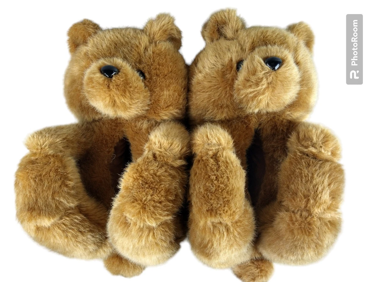 Konterfeit Original Brown Teddy BEAR Slippers M Plush Rubber Dot Sole LIST 150