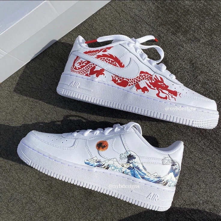 New Custom Nike Air Force 1 White Low Trainers Dragon Artwork Message For  Size