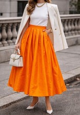 Alexander McQueen Pleated Midi Skirt Recycled Polyester sunset Orange IT38