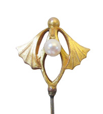 Antique Hatpin Art Nouveau Lotus Leaves with Pearls