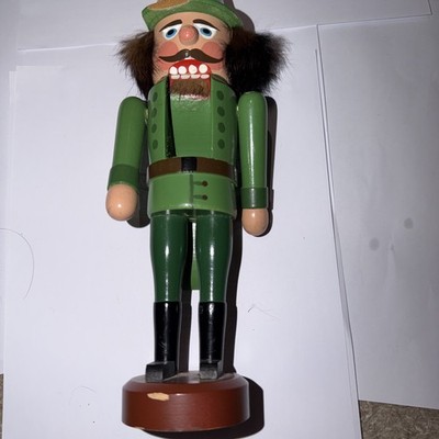 VINTAGE HOLZ NUSSKNACKER Förster mit Uniform und Helm Made in Germany 10''