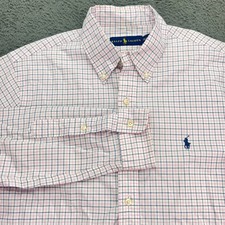 Ralph Lauren Mens Pink Blue Checkered Button Down Shirt Classic Fit Size 15 1/2