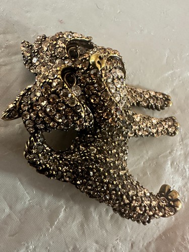 Off Park Multicolor Gold Tone Crystal Antiqued Yorkshire Terrier Dog Brooch Pin - Picture 3 of 6