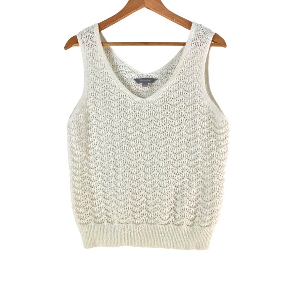 Suzanne Grae Knit Vest Womens Size M White Open Knit V Neck Sleeveless
