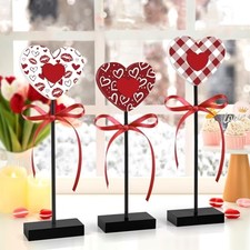 3 Pieces Valentine's Day Table Decorations Wooden Heart Set,Rustic Classic