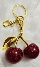 POPULAR Cute Red Cherry Keychain Bag Charm Gold Clip Zinc Alloy Purse Key Ring