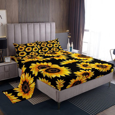 Chic Sunflower King Size Sheet Set - 4Pcs Floral Bedding for Girls Women