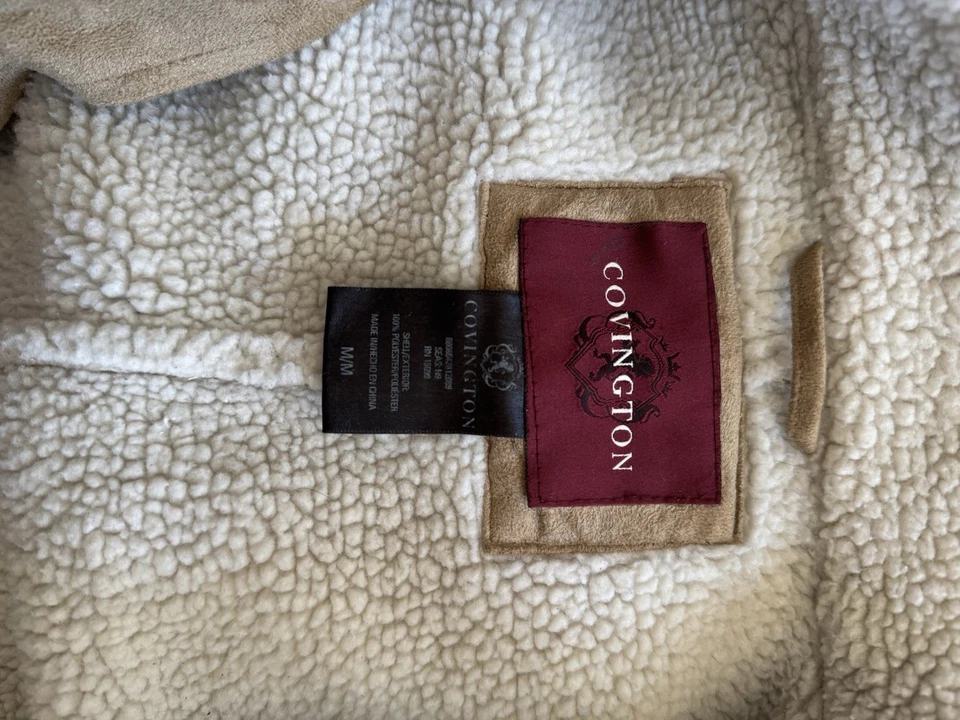 Covington Para Hombres Mediana Imitación Gamuza Sherpa Camionero Chaqueta Tostado Western Ranch Abrigo Foto 2 de 4