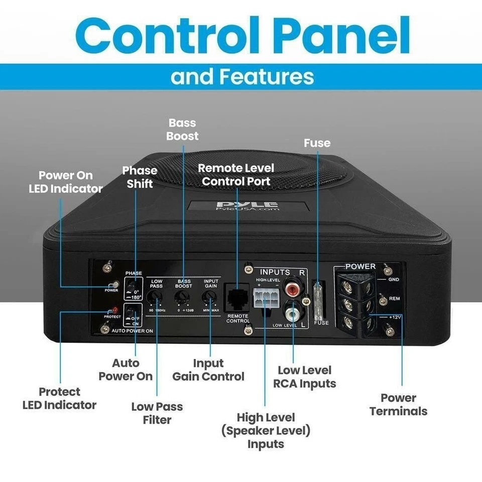 Pyle 8" 600W Low-Profile Active Single Voice Coil Car Audio Subwoofer System - Image 2 of 4