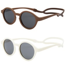 Hycredi Baby Polarized Sunglasses with Strap Baby, B - 2 Pack White Brown