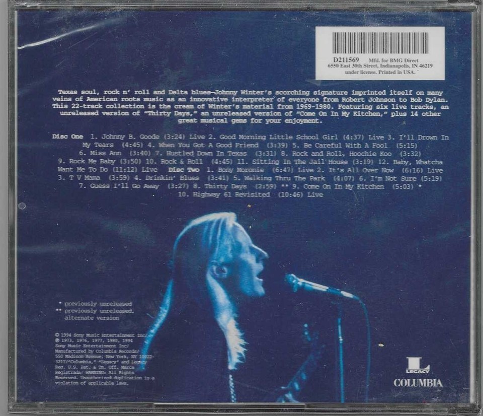 Johnny Winter A Rock n Roll Collection (CD, 1994 Sony) 2 Disc) New and ...