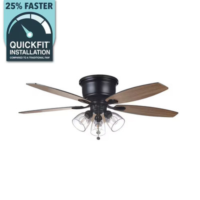 Stoneridge 52 In. Indoor LED Matte Black Hugger Ceiling Fan with Light Kit, 5 Re