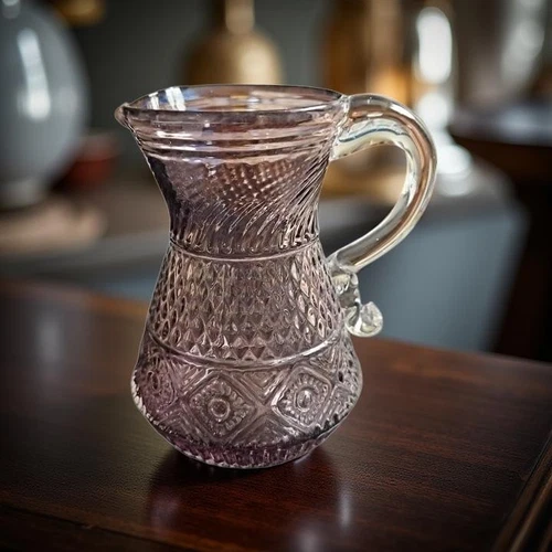 Vintage Pilgrim Cranberry Glass Creamer Small Pitcher 4.25" Bennington Pattern