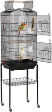 64'' Bird Cage Open Top Parakeet Cage w/Slide-Out Tray  Feeders  Rolling Stand