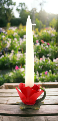 Set of 4 Ceramic Red Rose Flower Candle Holders, Home Décor, Gift for Her, Gift