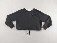 Champion Women Sweatshirt S Black Logo Raglan Sleeve Drawstring Pullover Outdoor