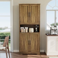 70" Kitchen Pantry Cabinet Wood Storage Cabinet With 4 Doors Adjustable Shelves