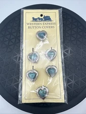 Vintage Western Express Silver Tone Turquoise Button Covers Heart Shaped