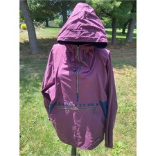 L.L. Bean Plum Hooded Utility Anorak with Navy Trim Vintage Unisex Windbreaker