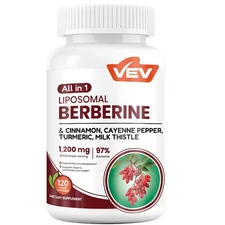Liposomal Berberine 1200mg 120Caps Ceylon Cinnamon/Cayenne/Turmeric/Milk Thistle