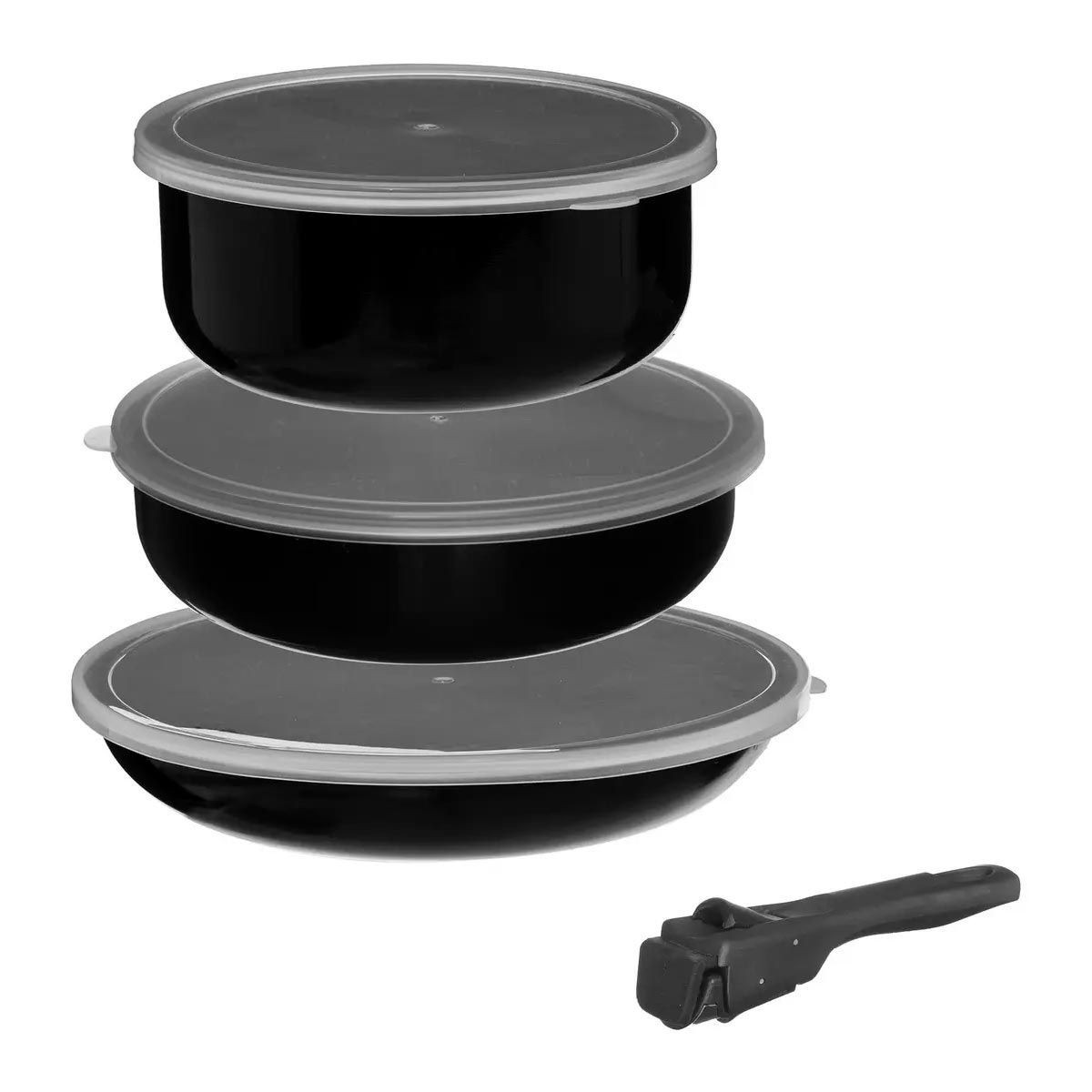 Batterie de cuisine amovible 7 pièces 28cm noire pour optimiser les petits espaces