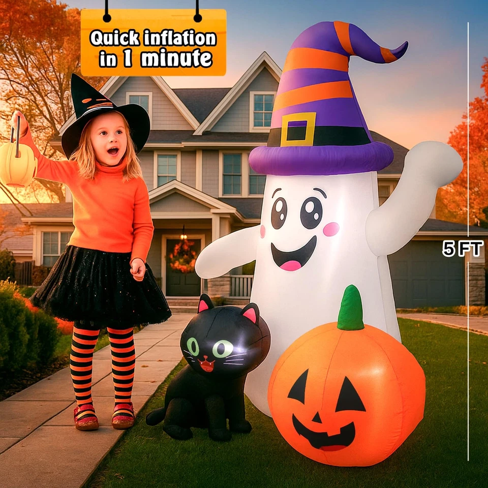 Lindo fantasma inflable de Halloween de 5 pies, fantasma mago explota Foto 2 de 4