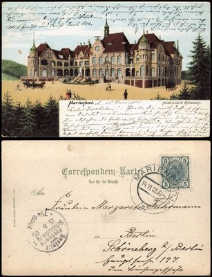Postcard Mariánské Lázně hotel and cafe Rübezahl 1905