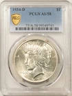 1934-D $1 PEACE DOLLAR - PCGS AU-58, WHITE & LOOKS UNC!