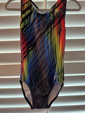 GK Elite GYMNASTICS dance LEOTARD Child Large CL racer back RAINBOW