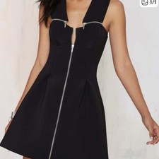 Nasty Gal NEW Neoprene Vintage Black Zipper Mini Dress A line size XXS