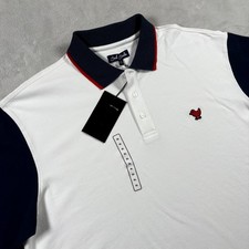 Bad Birdie Pique Polo Shirt Mens XL White Navy Cotton Performance Golf Tennis