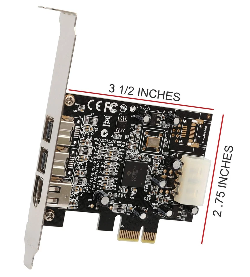SY-PEX30016 3 Port IEEE 1394 Firewire 1394B & 1394A PCIe 1.1 x1 Card TI XIO22... - Image 2 of 2