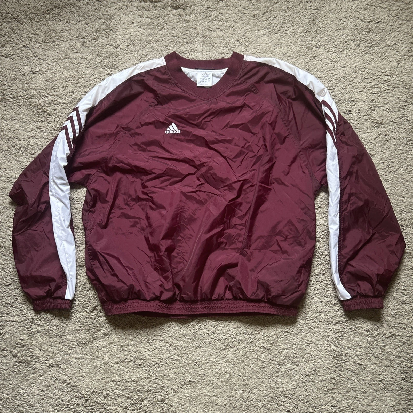 Vintage Adidas Windbreaker Jacket Mens XL Red Maroon Y2K Pullover Lined