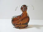 VINTAGE MURANO GLASS DOG SCULPTURE FILLIGRANA PIN STRIPED AMBER ART