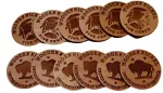 Wooden Nickel Qty (12) Laser Cut Wood Token Coin Don't Take Any Wooden Nickels!