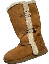 Airwalk Myra Winter Boots Girls Size 2 Brown Faux Suede Fur Lined Toggle Kids EU