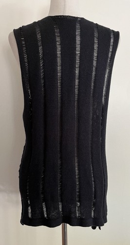 Vintage Black Open Knit Crochet Vest Fringe Hippie Festival Boho Size L - Picture 3 of 6