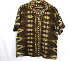Vtg 60s Tropicana Tiki Hawaiian Shirt Mens Size L Loop Collar Brown Cotton
