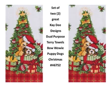 KAY DEE DESIGNS Christmas Puppy Dogs H6752~2 Dual Purpose Terry Towels~16"x26″