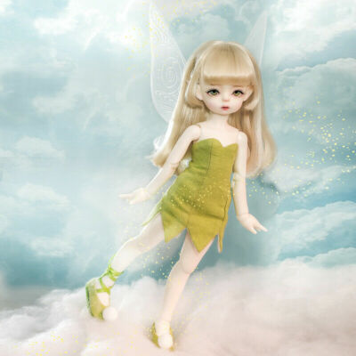 1/6 BJD Elf Ears Girl Full Set Eyes Face Makeup Blonde Wig Dress